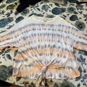 Daytrip Tie-Dye Short Sleeve Top - Orange, Gray, Cream